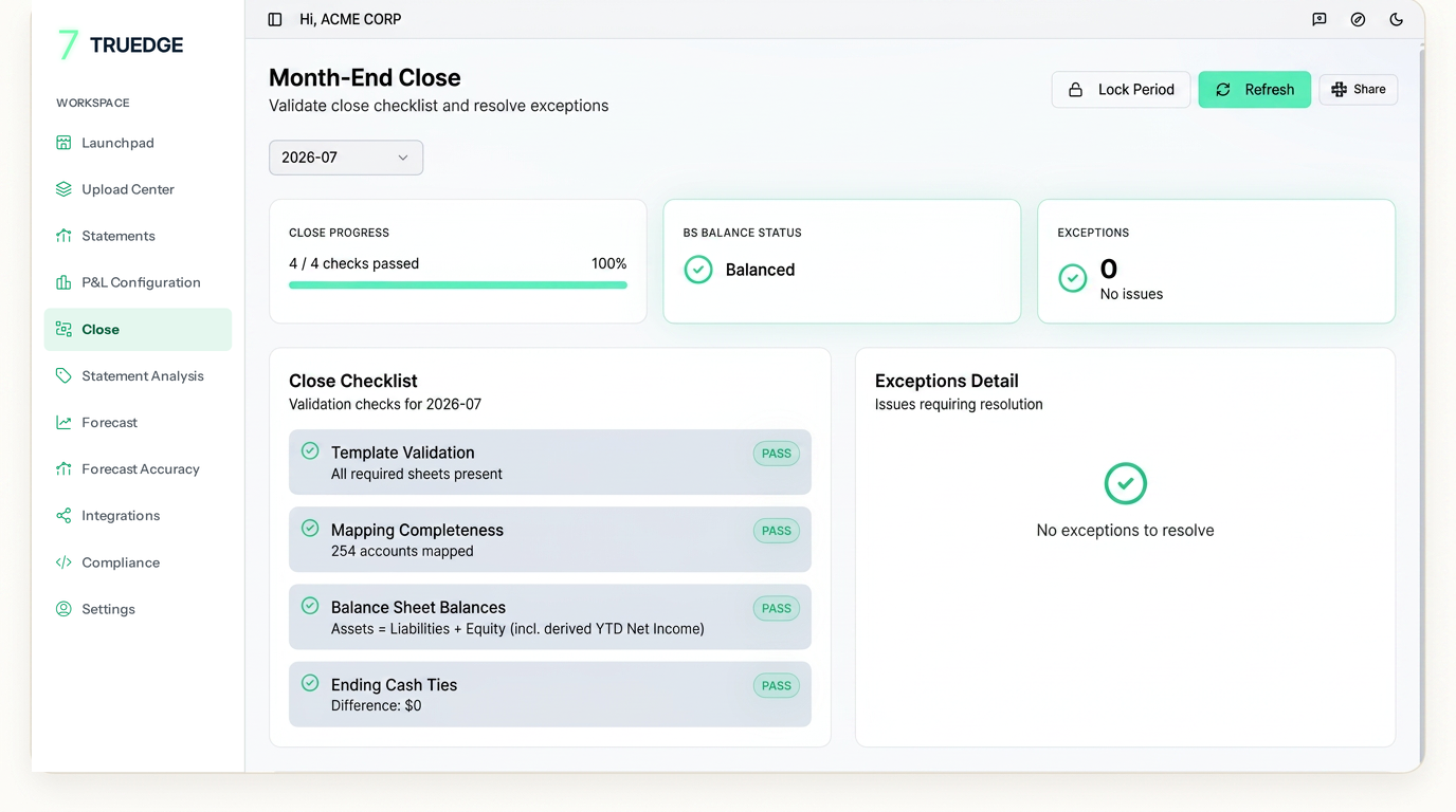 Month-end close dashboard